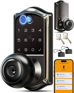 lot 1511 image: Veise VE018 Smart Knob Handle Lock - Keyless Entry App Control, Fingerprint Electronic Digital Keypad, Auto Lock for Front Door and Bedroom, Remote Access Sharing, Easy Installation, Matte Black