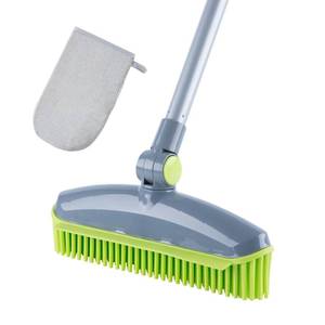 lot 1518 image: 180°Rotating Rubber Broom with Squeegee for Pet Hair Removal - 50 Iron Handle Fur Remover Rake Brush for Carpet, Hardwood & Tile Floors, Includes Pet Hair Removal Gloves (Green)
