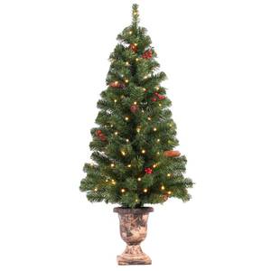 lot 1532 image: Santanelo 4FT Pre-lit Artificial Potted Christmas Tree with 50 LED Lights��Small Fake Spruce Tree,Xma Pine Cones Tree Decorated with 140 Branch Tips, Pine Cones&Red Berries, Plug in