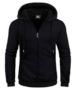 lot 1539 image: ZITY Mens Zip Up Hoodie Sherpa Lined Heavyweight Jacket Waffle Knit Fleece Thick Winter Warm Sweatshirt Plaid Black X-Large