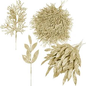 lot 1541 image: Winlyn 30 Pcs Christmas Artificial Bay Leaf Picks Cedar Sprays Champagne Glittered Christmas Tree Ornament Picks Winter Floral Stems for Champagne Christmas Tree Wreath Holiday Decor Wedding Bouquet