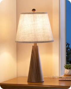lot 1542 image: EDISHINE 21.85 Farmhouse Table Lamp, Rustic Bedside Lamp, Water Transfer Walnut Wood Grain Metal Base, Beige Linen Shade, Minimalist Nightstand Light for Living Room, Bedroom, Office, E26 Base