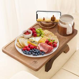 lot 1544 image: Couch Arm Table 3 in 1, Wooden Sofa Arm Tray, Stable Sofa Arm Table with 360° Rotatable Phone Holder&Cup Holder, Folding Anti-Slip Couch Arm Tray for EatingSnacksRemoteDrinks, Fit 9.84 Arm