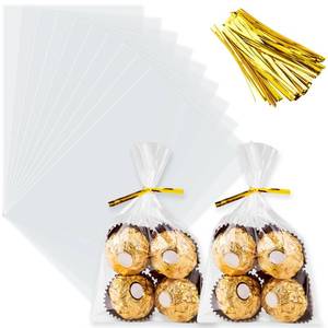 lot 2307 image: ZHEWTOEN Cellophane Bags, 100 Pcs 4x6 Inch Cellophane Treat Bags with Color Twist Ties, Clear Plastic Goodie Cello Treat Candy Bags for Cookies, Popcorn, Small Gift Wrapping, Party Favors