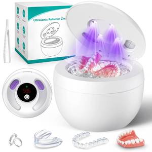 lot 2308 image: Upgraded Ultrasonic Retainer Cleaner Machine, 45kHz Ultrasonic Dentures Cleaner for Night Guards, Braces, Aligner, Toothbrush, Jewelry and More, 200ML Capacity, White