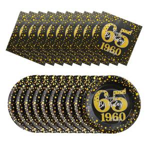 lot 2319 image: Vintage 1960 65th Birthday Party Supplies - 120 PCS Black Gold Tableware Set for 60 Guests Includes 60 Napkins & 60 Plates - Disposable Happy 65th Birthday Decorations, Elegant Celebration Essentials