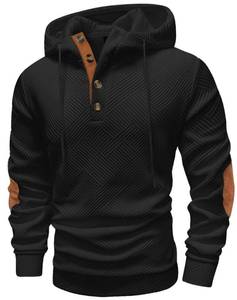 lot 2320 image: Mens Fashion Pullover Hoodies Long Sleeve Thermal Drawstring Button Texture Hooded Sweatshirt Black M