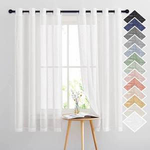 lot 2324 image: NICETOWN White Linen Sheer Curtains 63 inch Length, Vintage Grommet Linen Textured Semitransparent Privacy Window Treatment Light Filtering for Living Room, 52 W x 63 L, Set of 2