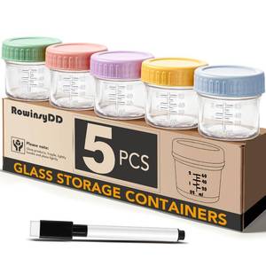 lot 2326 image: RowinsyDD 5 Pack Glass Baby Food Storage Containers, 4 oz Leakproof Baby Food Jars with Lids, Small Glass Food Containers for Infant Baby, Freezer & Microwave Safe, BPA Free