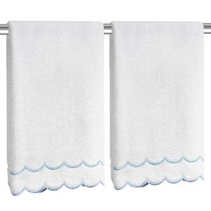 lot 2332 image: CASYUNE 100% Cotton Scalloped Hand Towels 600 GSM Embroidered Soft Absorbent Decorative Bath Towels for Bathroom Hotel Spa Yoga Sport Blue 2-Pack 27 L x 16 W