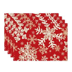 lot 16486 image: Artoid Mode Red Snowflakes Christmas Placemats for Dining Table, 12 x 18 Inch Seasonal Winter Washable Table Mats Set of 4