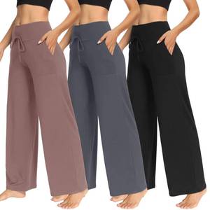 lot 16490 image: TNNZEET 3 Pack Womens Wide Leg Pants with Pockets - Casual Loose Yoga Trouser Pants Sweatpants Palazzo Lounge Pajama Pants M