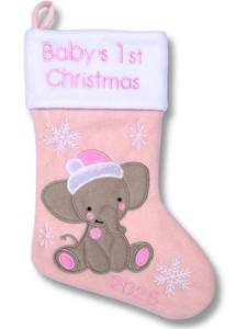 lot 16491 image: Hearts Sign Babys First Christmas Stocking 2025  My First Christmas Baby Girl  Newborn Stockings Xmas Ornaments (Pink)
