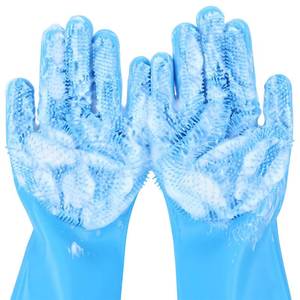 lot 16493 image: Pecute Pet Grooming Gloves - Heat Resistant Silicone Gloves with High-Density Teeth, Enhanced Five Finger Design for Bathing and Massaging Dogs and Cats, Blue