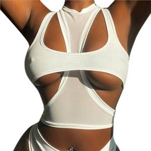 lot 2365 image: ZGMYC Women Sexy Cut Out Underboob Crop Top 2 Piece Racerback Athletic Tank Top T Shirt Cami Streetwear White