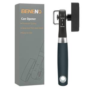lot 2373 image: Beneno Can Opener, Manual Side Safe Cut Can Opener Smooth Edge with Durable Sharp Blade, Effort-Saving Knob & Comfortable Non-slip Handle, Green
