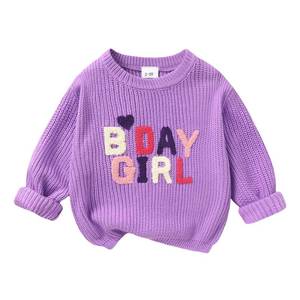 lot 2375 image: Im so thankful Toddler Baby Girl Birthday Outfit 1st 2nd 3rd 4th 5th 6th Fall Winter Clothes Cotton Embroidery Oversize Sweater Long Sleeve Pullover Top(Birthday girl Dark purple,5-6T)