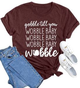 lot 2377 image: MAIHUN Gobble Till You Wobble Shirt Women Thanksgiving Shirt Funny Turkey Shirts Thanksgiving Day Tee Tops Red 2XL