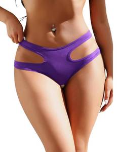 lot 2381 image: ohyeahlady Women Naughty Underwear Cut Out Briefs Low Waist Panties Breathable Cheeky Hipster Purple Panties 2XL