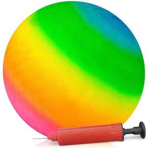 lot 2396 image: ArtCreativity 16 Inch Rainbow Playground Ball for Kids, Durable Rubber, Includes Hand Pump, Bouncy Outdoor Toy for Backyard, Park, Beach, Boys and Girls Ages 3