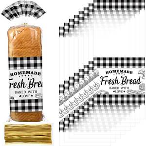 lot 2406 image: Containlol 100 Pack Bread Bags for Homemade Bread with Twist Ties, Clear Plastic Bakery Bags with Black Buffalo Plaid Design for Sourdough, Cookies, Rolls, Home Bakers Gift Packaging