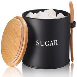 lot 2409 image: AISBUGUR Sugar Bowl with Lid and Spoon 17oz Metal Sugar Container - Airtight Food Sugar Jar - Coffee Bar Accessories - Countertop Kitchen Decor (Black)