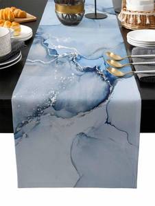 lot 2410 image: Marble Table Runner 70 Inches Long - Ombre Blue Marble Grey Farmhouse Modern Kitchen Dining Burlap & Cotton Tablerunner for SmallRoundSquareWeddingCoffeeDining Table Party Home D�cor