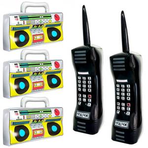 lot 2412 image: 5 Pieces Inflatable Radio Boombox Inflatable Mobile Phone,Retro Mobile Phone for 80s 90s Party Decorations,Hip Hop Costume,Birthday Theme Party Photo