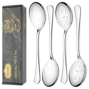 lot 2416 image: Keyoxy 4 Piece Stainless Steel Serving Spoon Set - 2 Large, 2 Slotted,Dishwasher Safe,10-Inch, for PartiesKitchenBuffetCatering