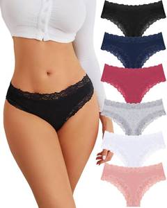 lot 2428 image: FINETOO Cotton Underwear for Women Sexy Panties Lace Hipster Low Rise Breathable Womens Cheeky 6 Pack S-XL