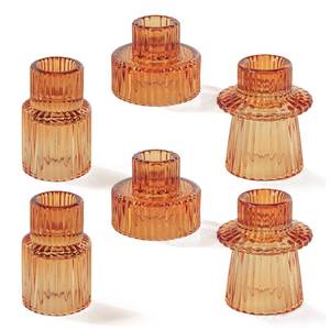 lot 2439 image: Homemory Colorful Glass Candle Holders, 6 Pcs Amber Tealight Candle Holder, Taper Glass Candlestick Holder, Votive Candle Holders for Tables Wedding Centerpieces, Shabbat, Home Decor, Christmas