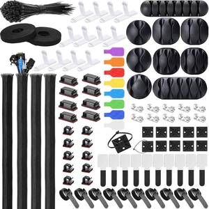 lot 2441 image: Ditar Cable Management Kit - 4 Cable Sleeve, 57 Self Adhesive Cable Clips, 12 Hanging Strips, 12 Cable Organizer Straps and 100 Fastening Cable Ties for TV Computer Under Desk (Black and White)