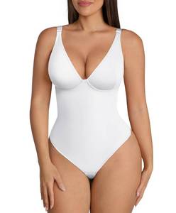 lot 2444 image: FeelinGirl White Shapewear Bodysuit Shape Wear Tummy Control Thong Corset Top Body Suits for Women, L