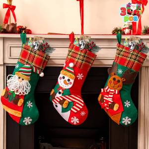 lot 2451 image: JOYIN 3 PCS 18 Christmas Stockings Set, Large Stockings with 3D Santa Snowman & Reindeer, 3D Bulk Xmas Stockings for Holiday Indoor Family, Holiday Christmas Party Decorations