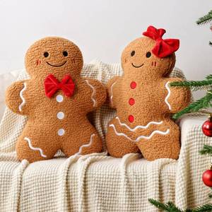 lot 2465 image: Christmas Decorations Indoor Throw Pillows Cute Teddy Fleece Gingerbread Man Couple Christmas Pillows, Soft Stuffed Gingerbread Cushions Xmas Decor for Kids Home Sofa Bed Office Couch Living Room