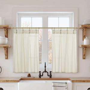 lot 2469 image: Lino Rosa Kitchen Window Curtains Over Sink,French Pleat Non See Through Linen Gauze Grain Sack Cortinas para Cocina Modernas 2024