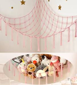 lot 2473 image: Stuffed Animal Storage Hammock Corner Net - Pink Room Christmas Decor for Teen Girls - Toys Storage Hanging Stuff Animal Organizer Holder Cute Stuff - Boho Nursery Dorm Bedoom Decor Aesthetic