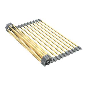 lot 2474 image: AXIMIXAME Expandable Large Draining Rack, Roll Up Heat-Resistant Dish Drainer for Stainless Steel Sinks, Collapsible Over The Sink Rack Non-Slip Silicone Rolling Up Rack Gold 18 Tube