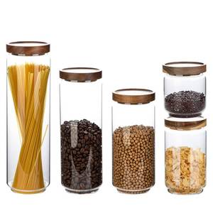 lot 3403 image: Homtop Glass Storage Containers Set, High Borosilicate Glass Jars with Wooden Lids Kitchen Food Canisters s for Coffee BeansSugarNoodlesNutsCookiesPasta