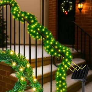 lot 3405 image: Suncalla 2 Pack Christmas Garland with 78 ft Solar Powered String Lights Christmas Hanging Decorations Xmas Artificial Pine Garlands Outdoor Fairy Lights Waterproof for Xmas Winter Holiday (66 ft)