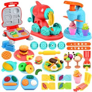 lot 3407 image: Crelloci 3 in 1 Color Dough Kitchen Creations Set, Ice Cream Spaghetti Burger Maker Machine, Art Crafts Food Modeling Toys, Accessories Tools Kit for Boys Girls Kids Toddlers Ages 3 (12 Colors Dough)
