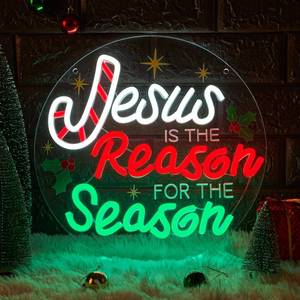 lot 3410 image: InnovTools Jesus Is the Reason for the Season Neon Sign Christmas Christian Neon Light Wall Decor, Jesus Is the Reason Acrylic LED Wall Sign, Religious Gifts Christmas Holiday Decor for Home, Window