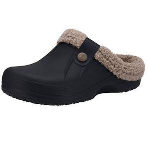 lot 3418 image: Beslip Classic Fur Lined Clogs Waterproof Winter Fuzzy Slippers for Women Men Indoor and Outdoor Indoor and Outdoor, Black and Khaki Women Size 12-13