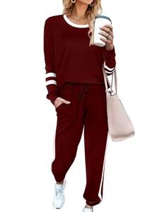 lot 3419 image: Aloodor 2 Piece Outfits for Women Loose Fitting Tracksuit for Women Sets Wine Red L