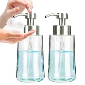 lot 3428 image: Doiliese Foaming Hand Soap Dispenser Set, 16 oz Large Glass Soap Dispenser, Foam Dispenser with Stainless Steel Pump & Waterproof Labels, Refillable Soap Bottles for Bathroom Countertop, 2 in 1