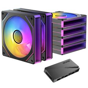 lot 3436 image: Okinos, 6 Pack RGB Fans, Infinity Mirror, Cable Connector 3 Pin 5V Addressable RGB Fans with Controller (Not Daisy Chain), PWM PC Fan 1800 RPM, 52.4 CFM, Infinity Series