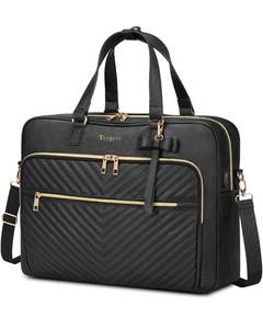 lot 3437 image: Taygeer 17 Inch Laptop Bag for Women, Large Convertible Quilted Briefcase Backpack with USB Port, Waterproof Leather Work Tote Bags, Professional Shoulder Computer Handbags for Office Business, Black