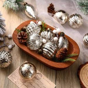 lot 3442 image: Syhood 18 Pcs Vintage Silver Christmas Mercury Glass Ornaments Rustic Hanging Mercury Glass Balls Finials Ornaments for Christmas Tree Decoration Holiday Decor, 6 Styles