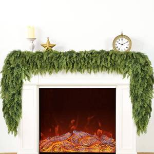 lot 3443 image: Giauma 9FT Double Fullness Christmas Cedar Garland with 280 Tips Cedar Branches Artificial Realistic Thick Soft Green Faux Winter Greenery Pine Garlands for Fireplace Mantel Table Doorframe