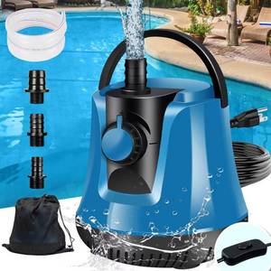 lot 3445 image: Submersible Water Pump, With Switch Adjustable Flow Sump Pump, Electric Portable Water Removal Pumps for Pool Draining, Pool Cover Pump Above Ground with 10ft Drainage Hose, 3 Adapters, 950GPH Blue